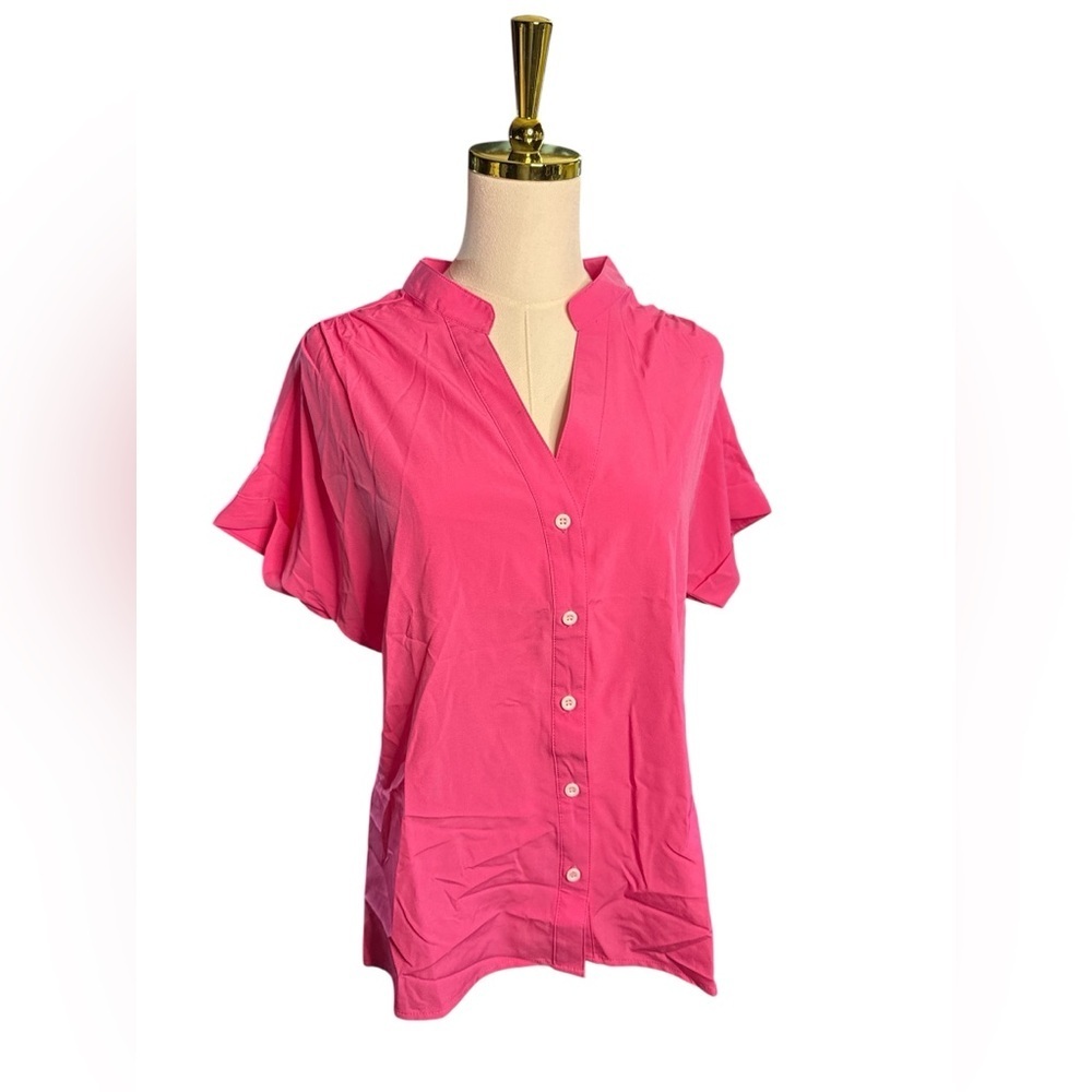 Made with Love Elegant Bright Pink Button Down Blouse Size M